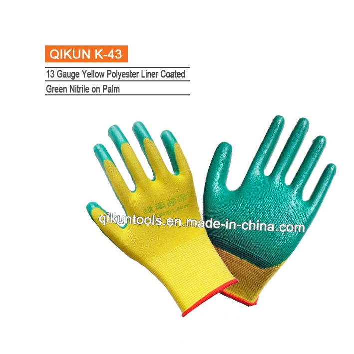 K-42 Crinkle Latex Palm Coating Knitted Safety Cotton Nylon Laobr Protect Industrial Working Gloves