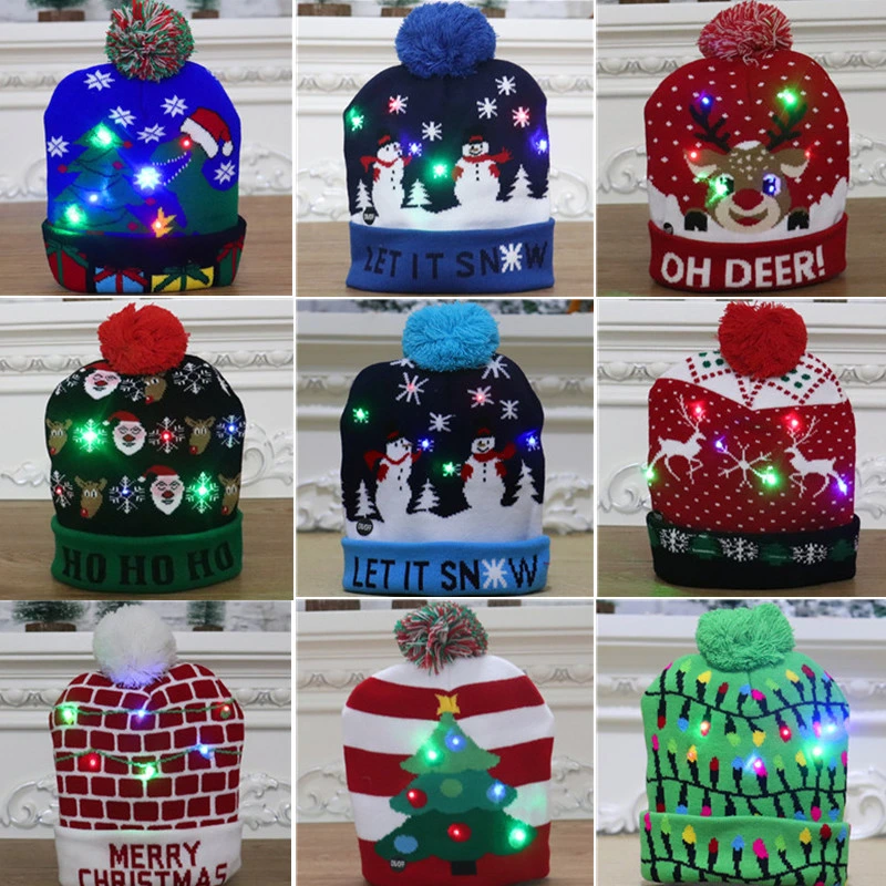 Christmas Decoration New Year Navidad Sombreros LED Light up Felt Children Christmas Hat Santa Claus Hat with Light