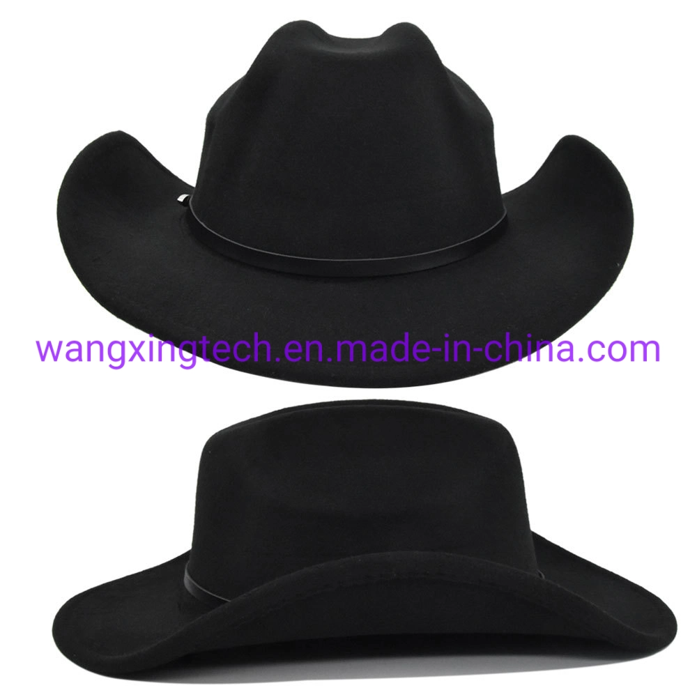 Wholesale Cowboy Jazz Hat Felt Top Hat Solid Color Top Cap Men′s and Women′s Wide-Brimmed Woolen Retro Big-Brimmed Hat Thickened