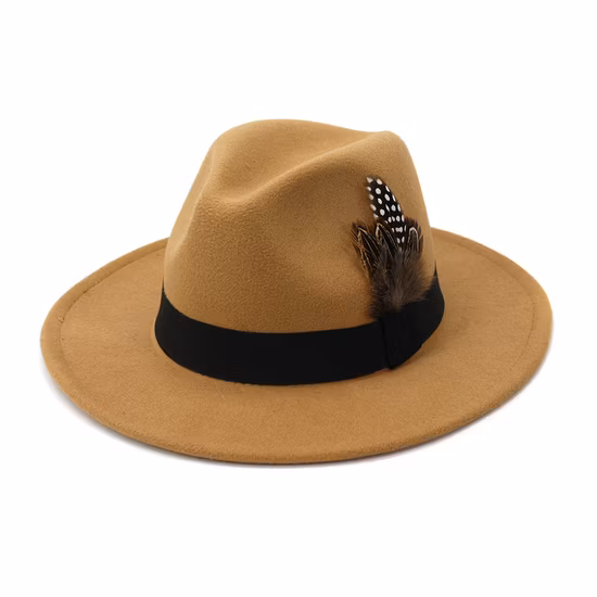 Fashion Hat Wide Brim Fedora Hats for Women and Men Classic Felt Panama Hat Dress Hat with Belt Buckle