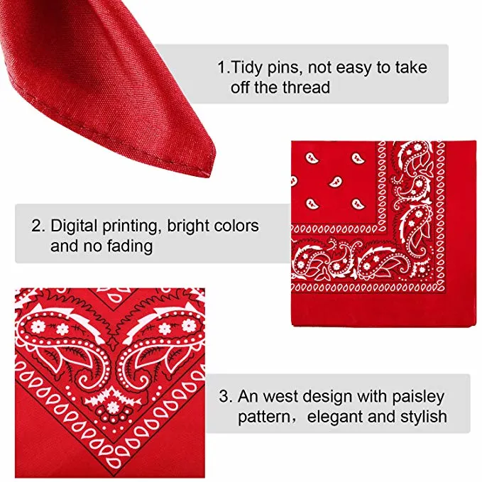 Wholesale Multifunctional 21*21 Inch Custom Printed Paisley Square Polyester Cotton Bandana