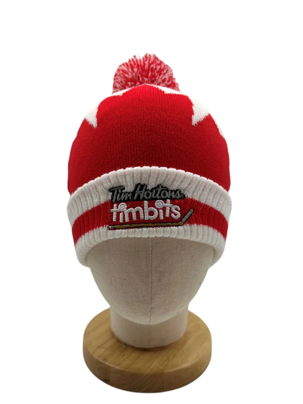 Wholesale 100% Acrylic High Quality Winter Jacquard Knitted Beanie with Embroidery and POM-POM