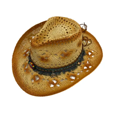 2023 женские и мужские полые дышащие соломенные шляпы в стиле вестерн с жесткими закатанными ковбойскими шляпами с драгоценными камнями