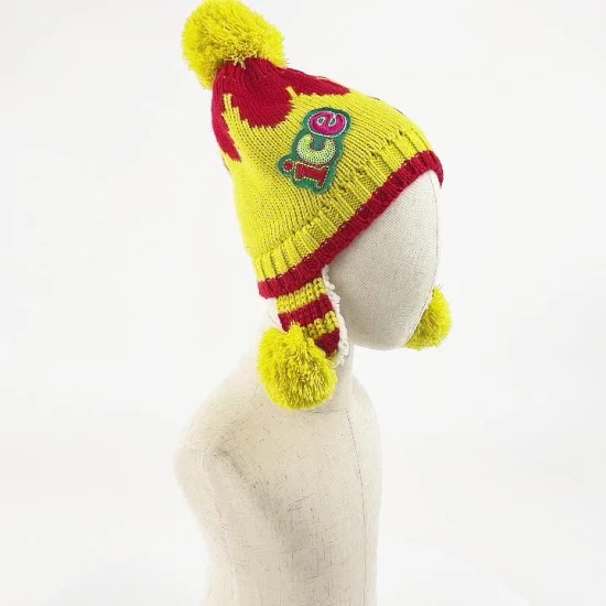 Детская теплая мягкая желтая однотонная однотонная жаккардовая шапка с блестками и декором помпоном для девочек, повседневная шапка, шапка-ушанка